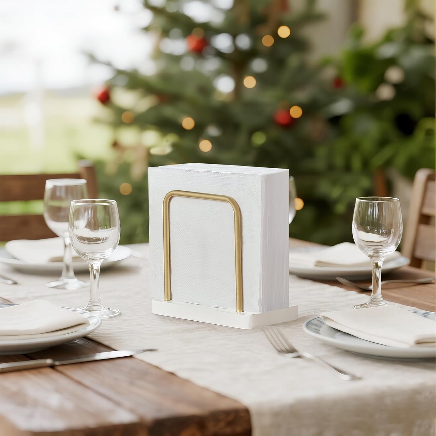 Mkono Napkin Holder for Table Wooden Paper Napkin Dispenser Servilletero for Kitchen Dining Room Cocktail Bar Party Outdoor, White