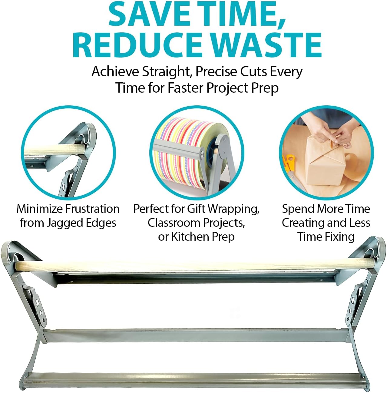 18" Wide Roll Paper Dispenser with Cutter for Desktop – Roll Dispenser with Straight Edge Cutter – Fits Craft, Freezer, Wrapping, Butcher Paper Roll or Cling Film – Heavy-Duty, Grey