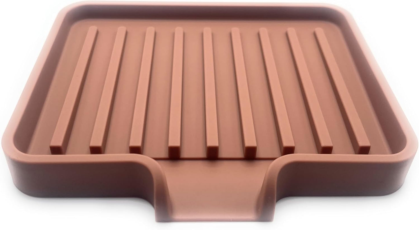 Happitasa Silicone Soap Dish Tray and Sponge Holder with Drain Chute, Pack of 2 | Bathroom and Kitchen Sink Organizer Caddy (Mocha, 5.2"x4", 7.2 Ounces)
