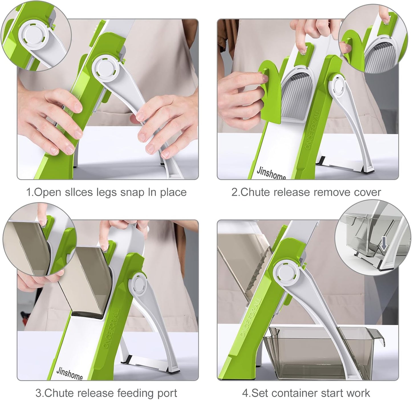 Safe Mandoline Slicer and Vegetable Chopper, Multi Potato Slicer for Kitchen, 4 Modes 100+ Presets Thickness Adjustable,(Green)