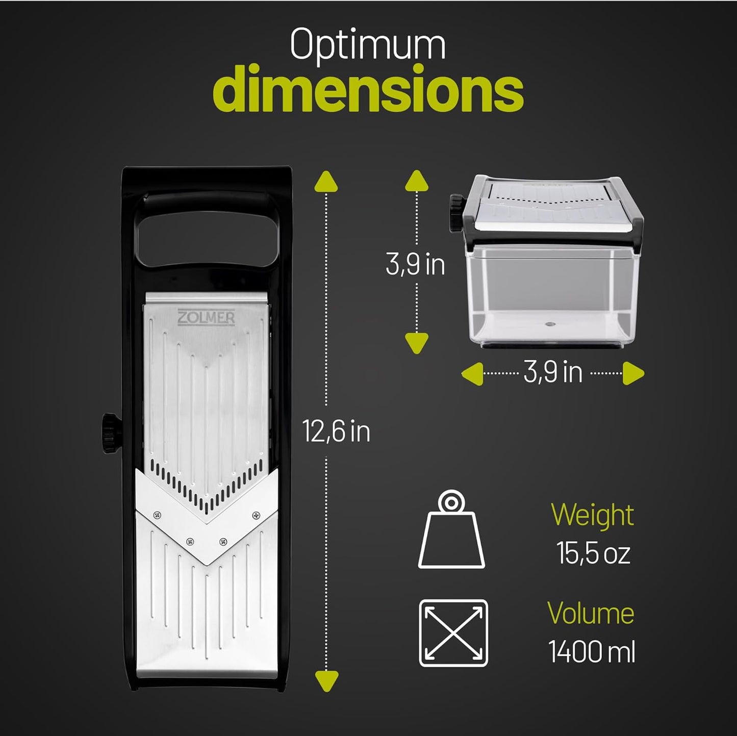 Professional Mandoline slicer for kitchen - Adjustable Vegetable Slicer with Two Extra-Sharp Julienne Blades - Veggie Slicer with Finger Guard and Collection Tray - Potato slicer, Cucumber Slicer