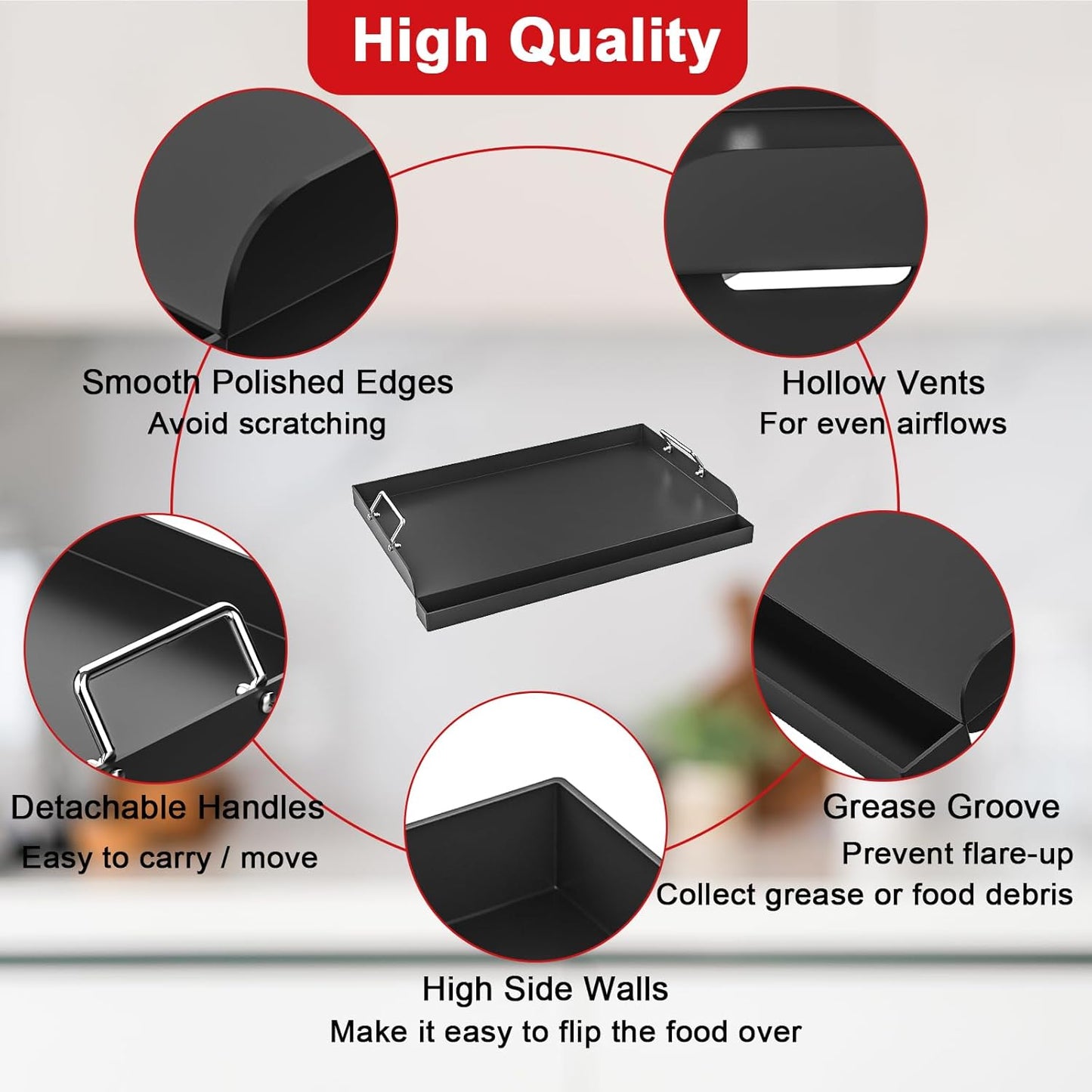 Universal Griddle 17"x13" Insert for Electric/Charcoal/Gas Grills, Nonstick Skillet Plate Teppanyaki for Party Outdoor Cooking Camping Tailgating,Carbon Steel Flat Top Griddle Plate with Grease Groove