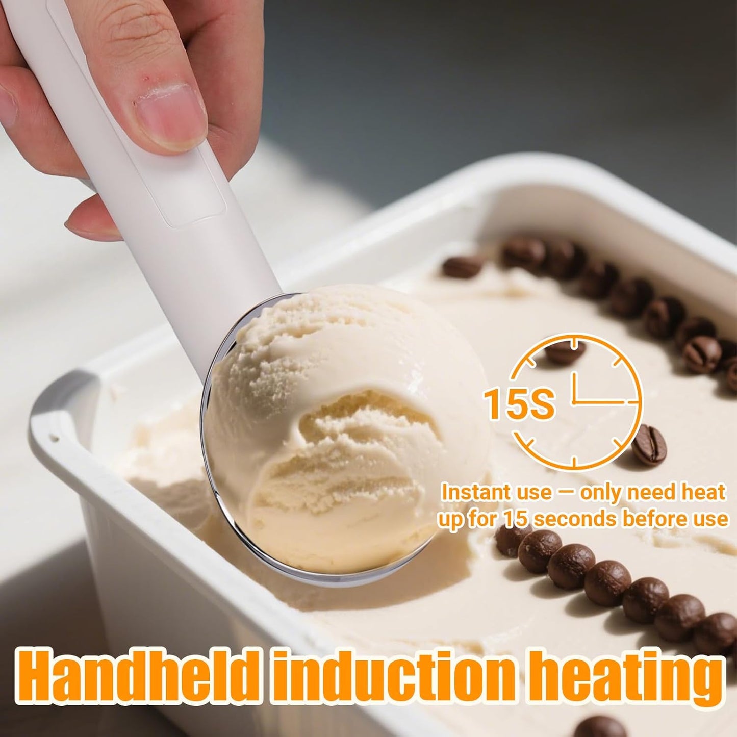 Juome Heated Ice Cream Scoop - 15 Seconds Fast Heating Electric Ice Cream Scooper USB Rechargeable, Handheld Heats Up to 158°F with LED Display for Hard Ice Cream, Easy Use for Seniors & Kids (White)