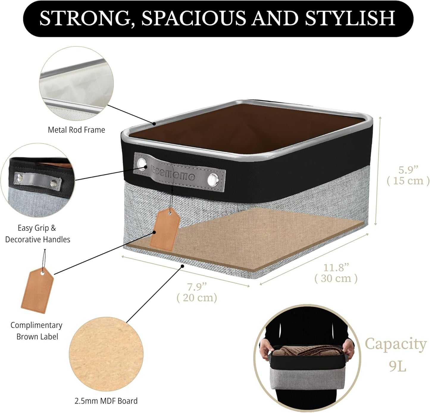 DECOMOMO Small Storage Basket, Closet Storage Bins, Baskets for Organizing Shelves (Grey & Black, Small - 6 Pack)