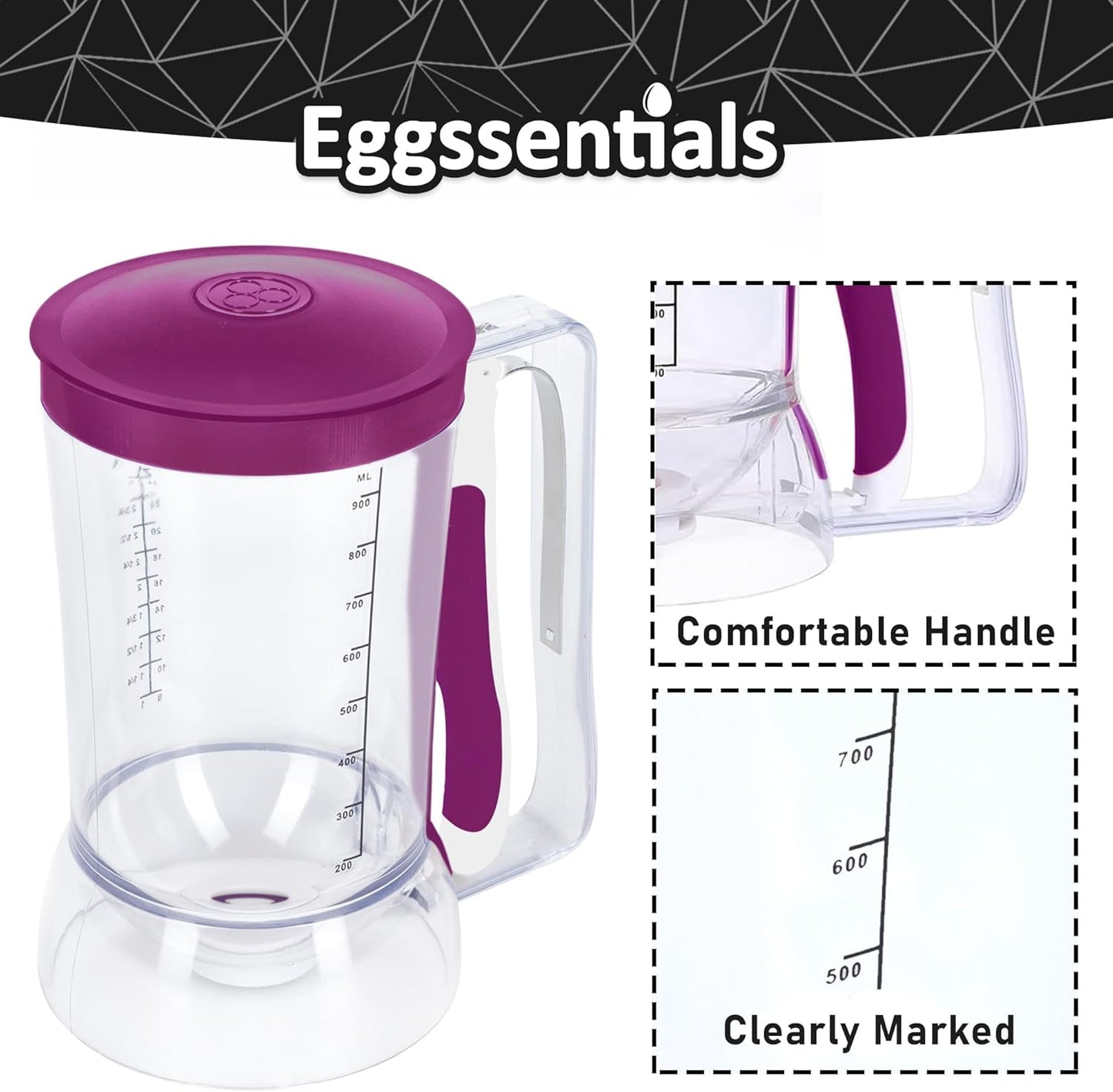 Eggssentials – Batter Dispenser Mess-Free, Squeeze Handle, Cupcakes, Waffles & More – Durable, Easy-Pour Pancake Dispenser Bottle for Smooth Baking