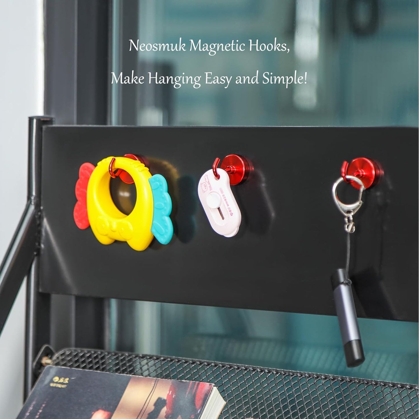 Neosmuk Magnetic Hooks Heavy Duty,Strong Magnet with Hook for Fridge, Super Neodymium Extra Strength Industrial Hooks for Hanging, Magnetic Hanger for Toolbox, Cruise, Grill(Red,10 Pack)