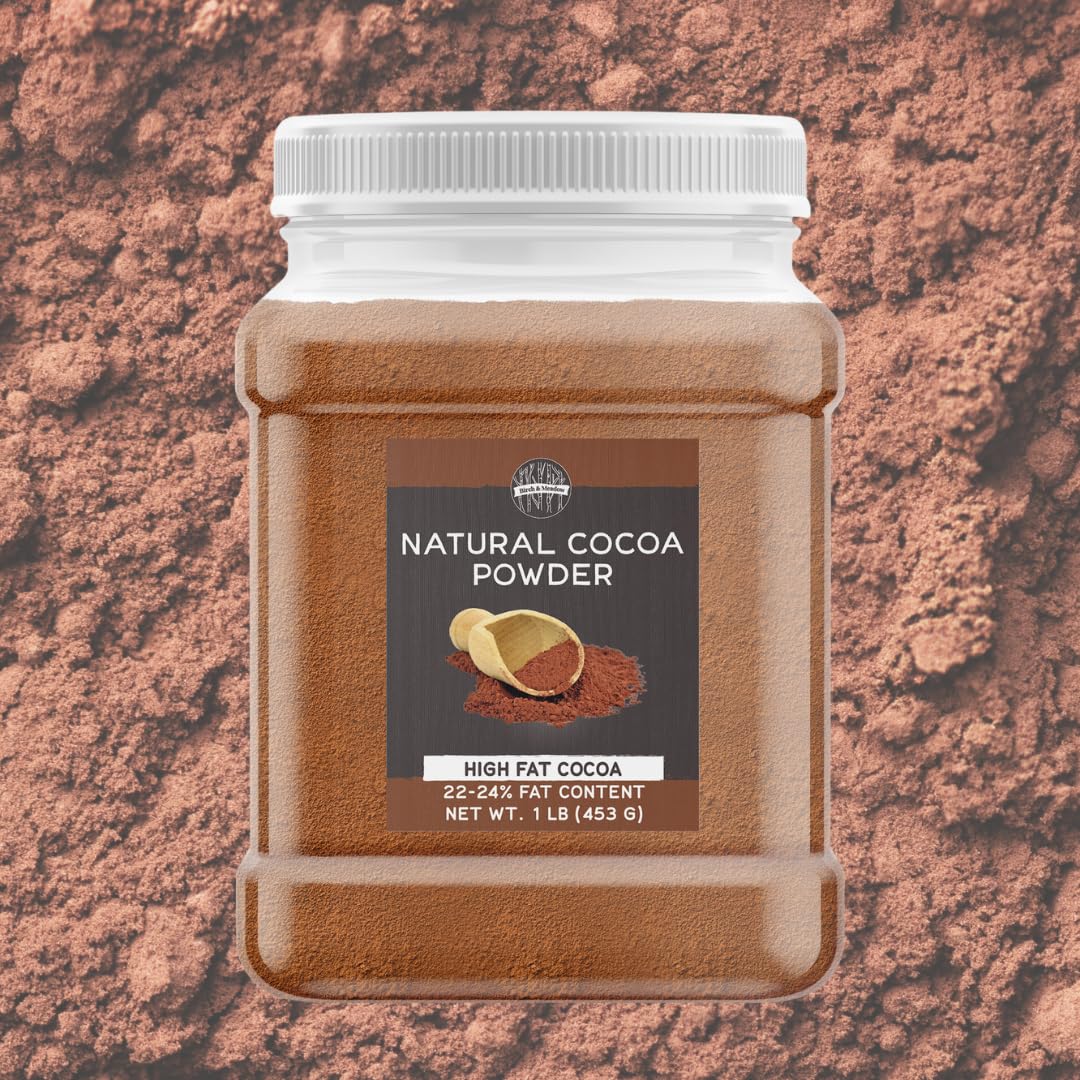 Birch & Meadow Natural High Fat Cocoa Powder, Non-Alkalized, 22/24% Cocoa Butter, Baking (16 Ounce)