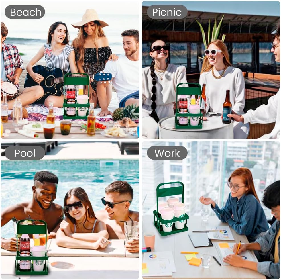 Musbus Reusable Drink Carrier with Handle for Doordash, Grubhub, Portable Cup/Coffee Holder Accessories for Delivery, Foldable Drinks Caddy with Tray, Car Durable Plastic Festive Bottle, Vacation