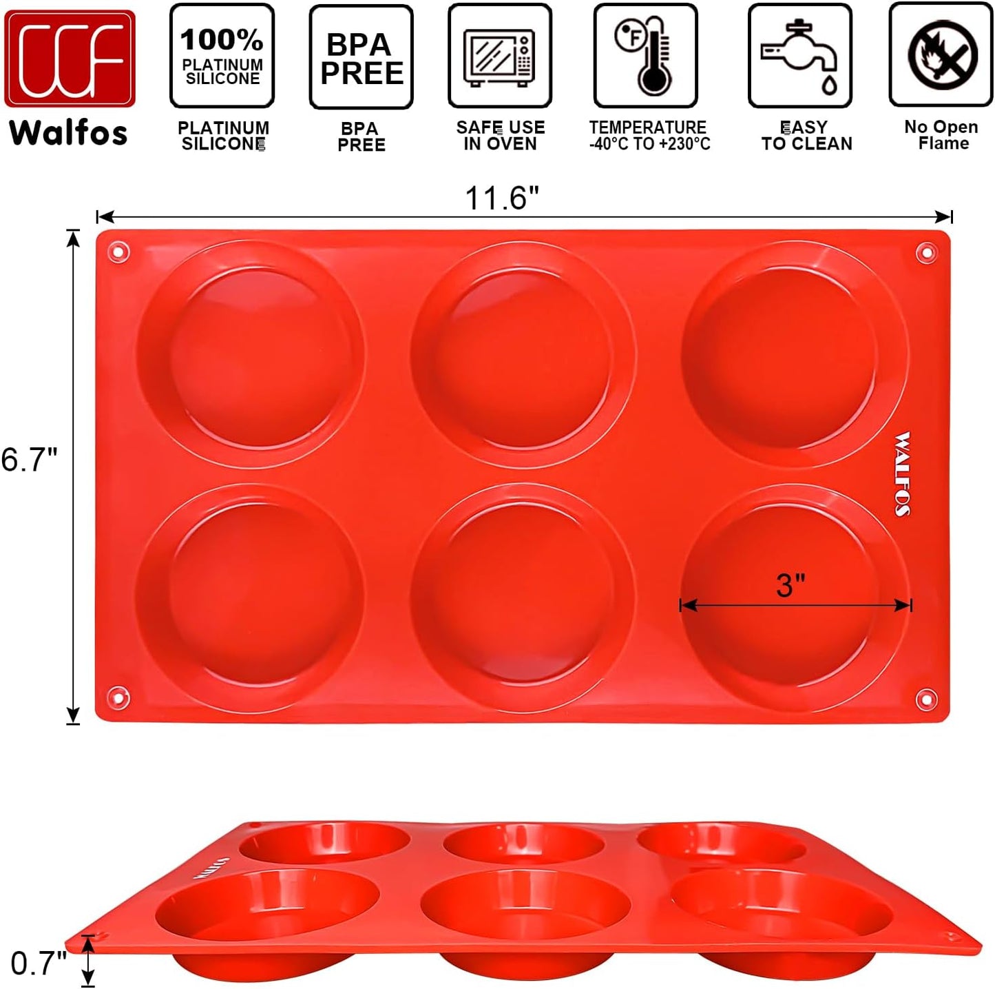 Walfos Silicone Whoopie Pie Baking Pans, Non-Stick Muffin Top Pan Set of 4. Food Grade and BPA Free Silicone,Perfect for Muffin, Eggs, Tarts and More, Dishwasher Safe