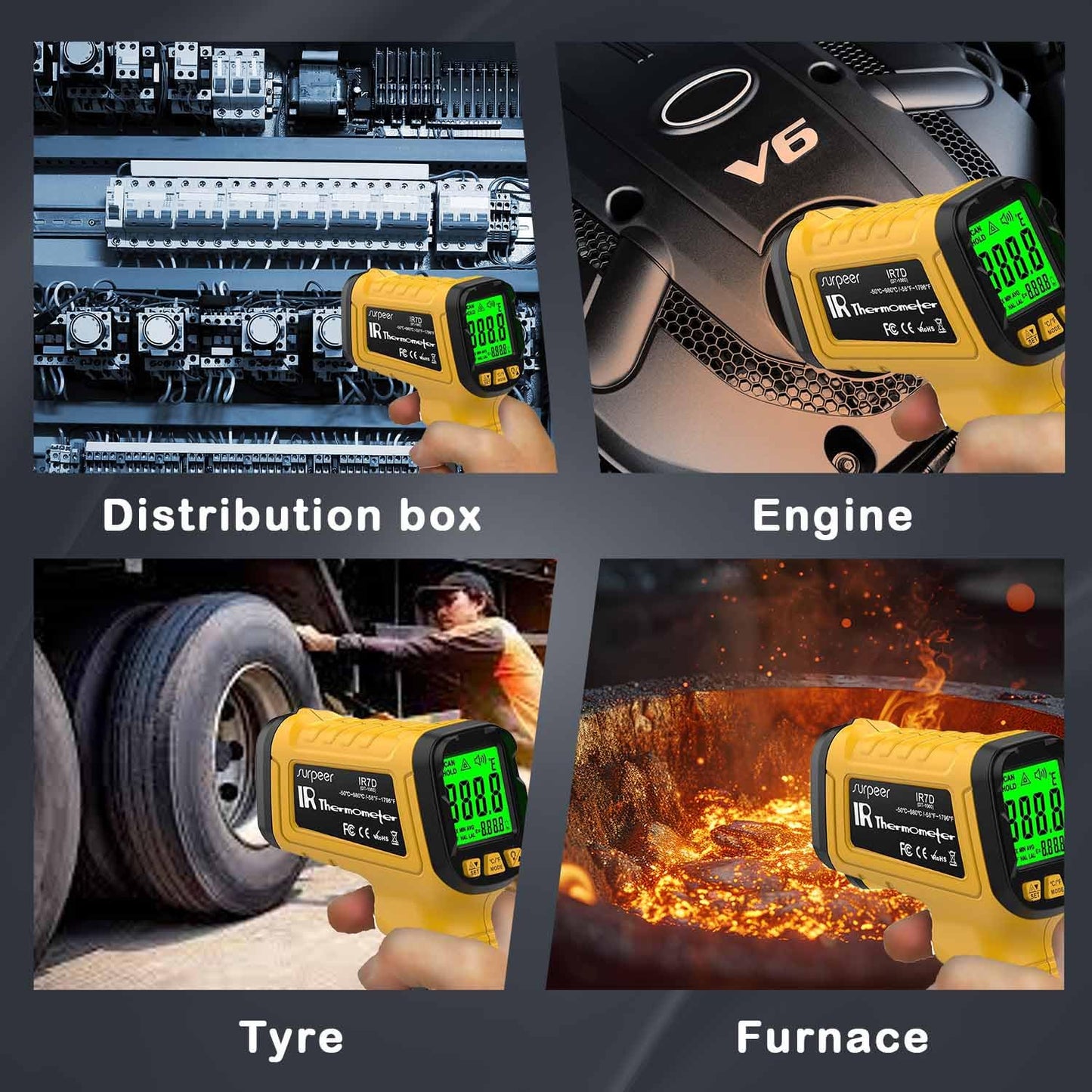 Infrared Thermometer Pyrometer Temperature Gun -58°F to 1796°F, 50:1 Distance Ratio, Laser IR Temp Gun for Cooking, Pizza Oven, Engine, Kilns, Forges, Industry, and Home Repair.