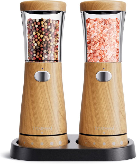 Electric Salt and Pepper Grinder Set with Storage Base, Stainless Steel Rechargeable Salt and Pepper Grinder Set with 4.5 oz Large Capacity, 1.8" Wide Mouth, Adjustable Coarseness, Ideal for Kitchen