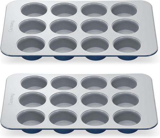 Caraway Non-Stick Ceramic 12-Cup Muffin Pan Duo - Naturally Slick Ceramic Coating - Non-Toxic, PTFE & PFOA Free - Perfect for Cupcakes, Muffins, and More - Navy