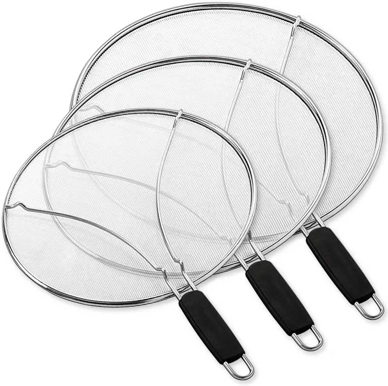 Splatter Screen for Cooking - Stainless Steel Grease Splatter Guard for Frying Pan, Ultra Fine Mesh Lids Set of 3(9.8", 11.4", 13")