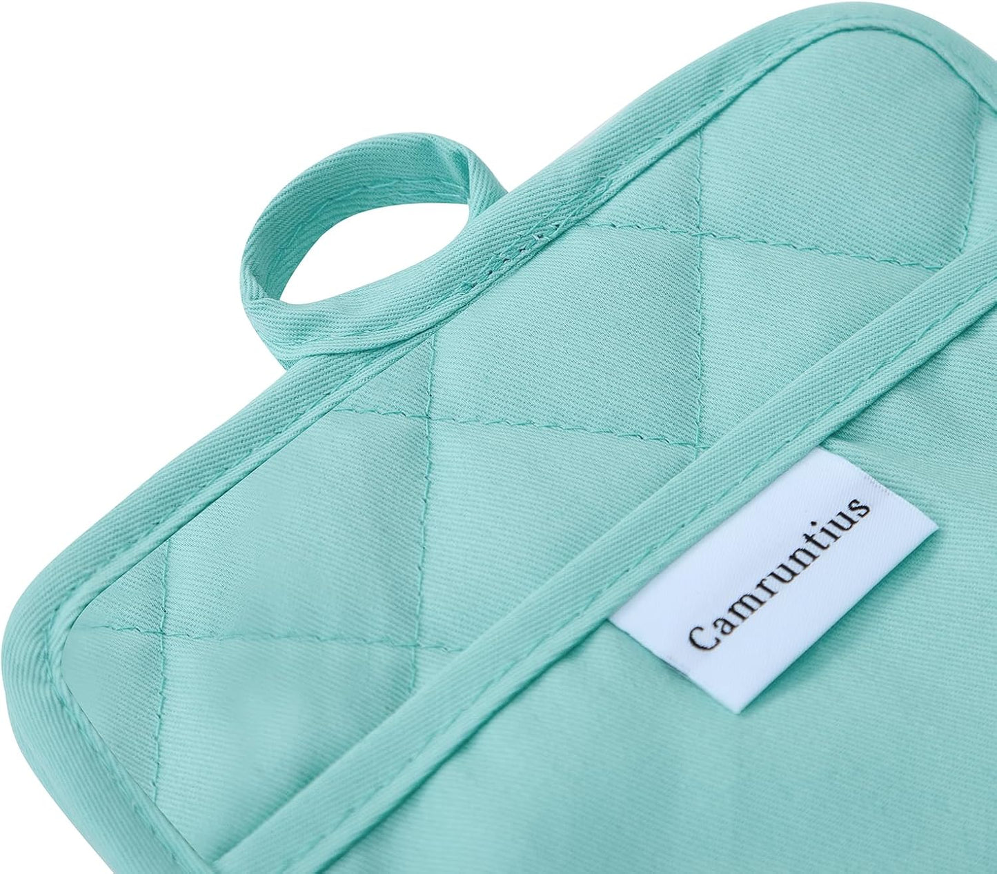 Kitchen Pot Holders, 7"x9", Rectangular with Pocket, Cotton and Neoprene Heat-Resistant Potholders for Cooking and Baking, Machine Washable, 3-Piece Set (Sky Blue)