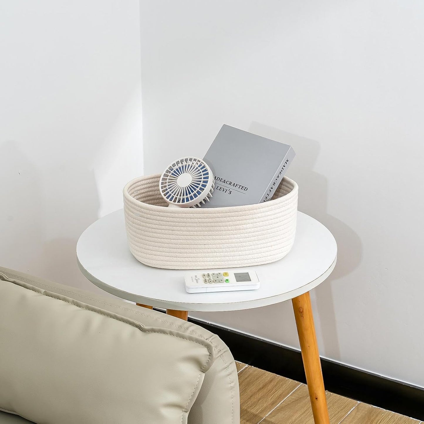 CubesLand Off White Small Storage Baskets for Shelves, Closet Organization Storage Bins Empty Gift Basket Baby Nursery Woven Baskets for Organizing, Rectangular Clothes Closet Shelves Baskets 3 Packs