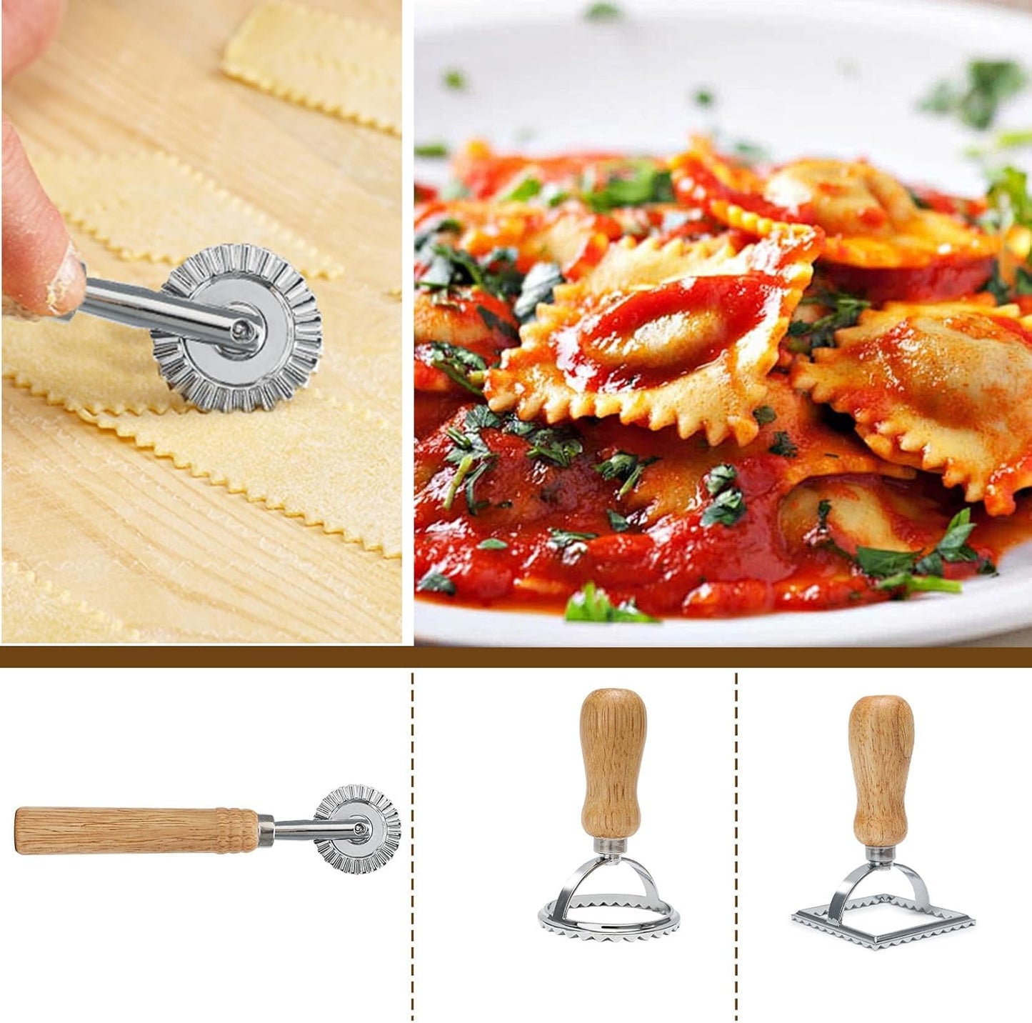 Pasta Making Tools 9 Pcs with Pasta Drying Rack, Threaded Rolling Pin, 2 Rolling Pins, Gnocchi Board, Dough Cutter, Wheel Cutter, 2 Ravioli Stamps,Pasta Making Kit Accessories for Home