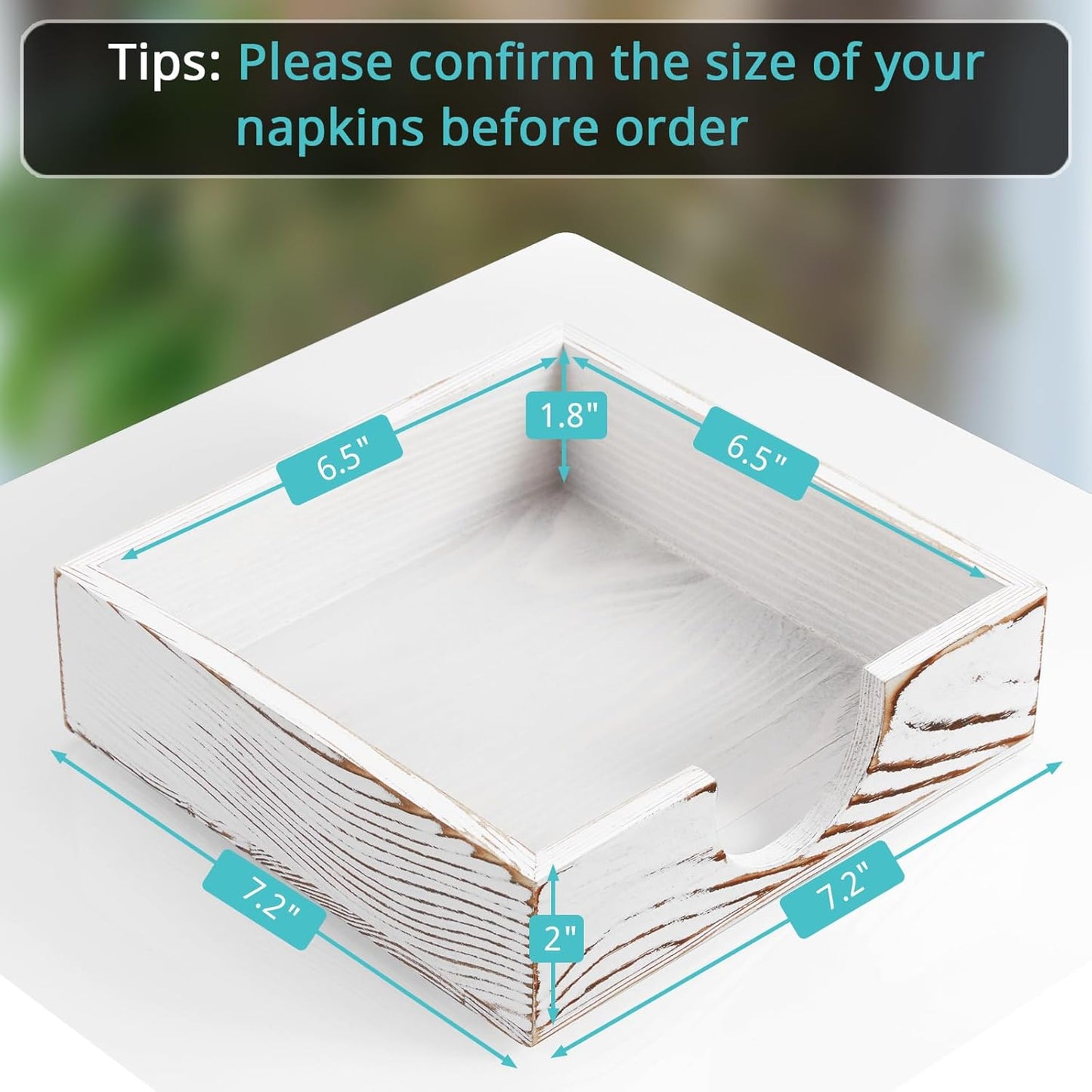 Napkin Holder for Table, White Washed Wood Napkins Holders For Paper Napkins, Flat Napkin Holder for Luncheon, Napkin Holders for Kitchen Dinner Decor, Napkin Dispenser for Indoor & Outdoor Use