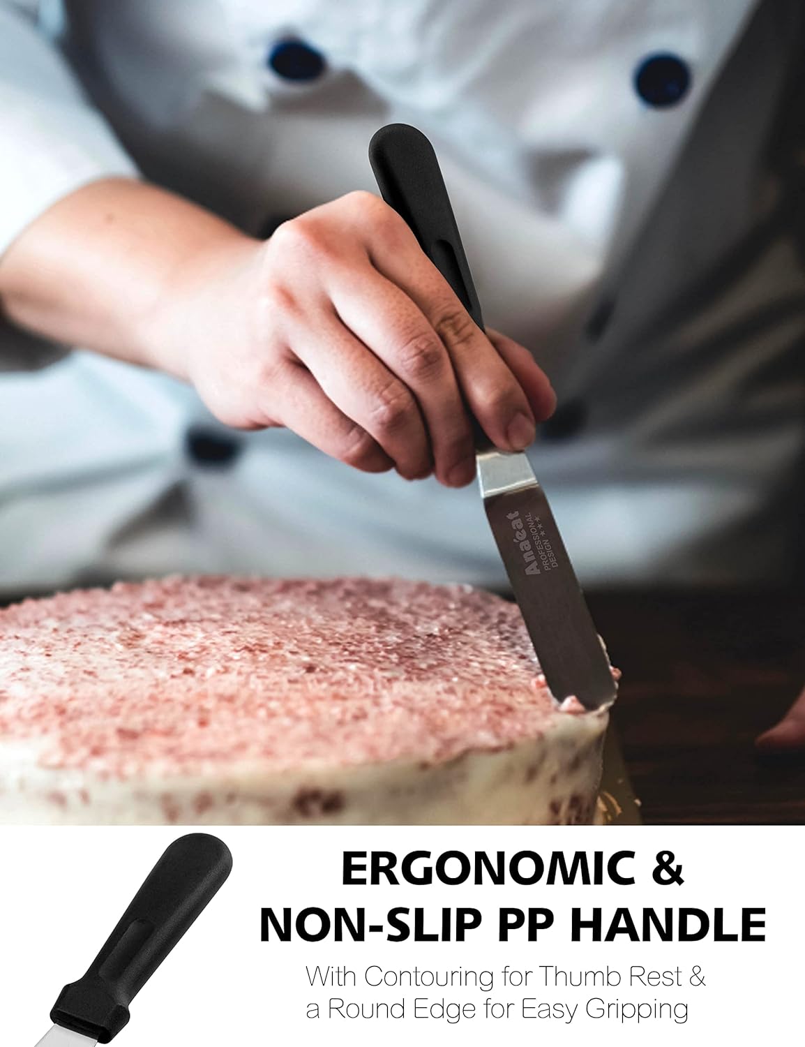 Anaeat Icing Spatula, Professional Cake Angled Offset Spatula with 10" Stainless Steel Blade - Thickened Frosting Knife with Durable Plastic Handle for Cake Decorating, Pastry & Baking