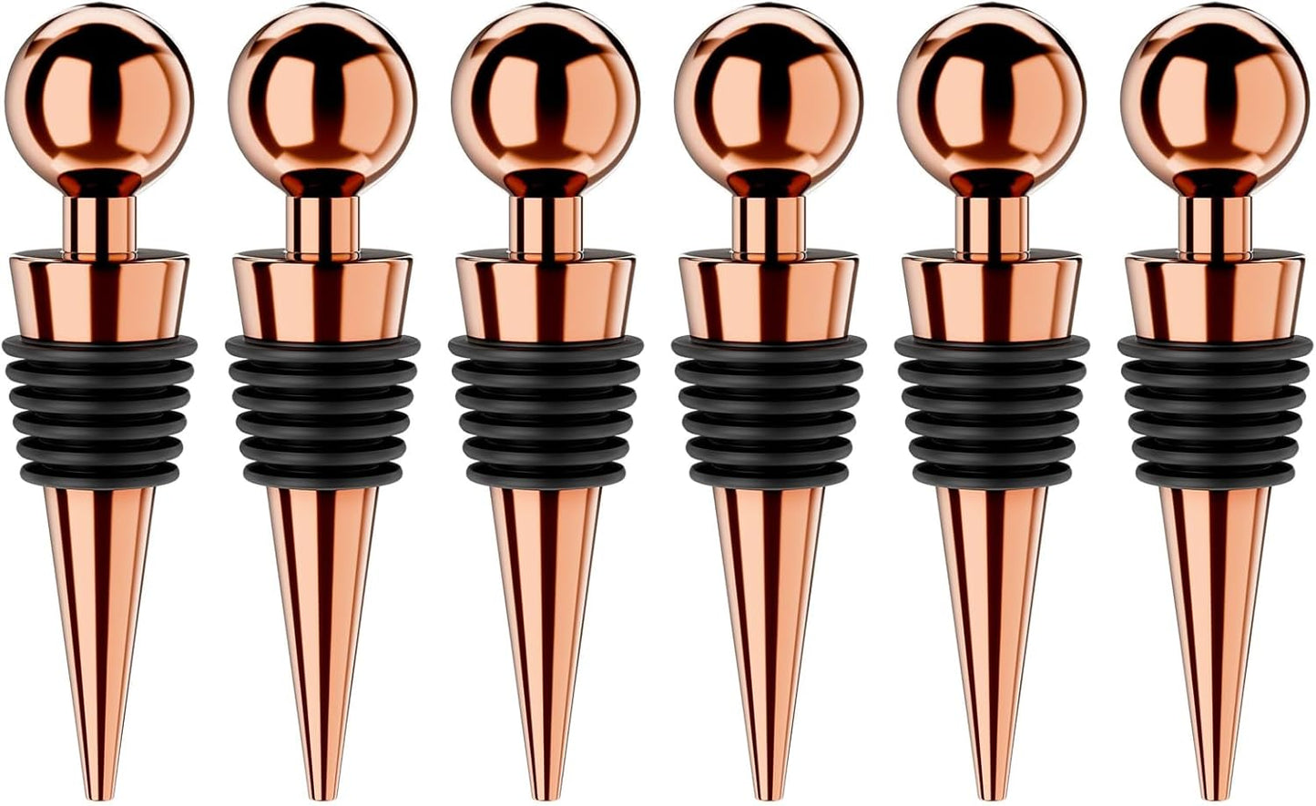 Wine Stoppers for Wine Bottles 6Pcs Vacuum Wine Bottle Stopper with Silicone Reusable Wine Corks, Leak proof Keep Fresh Suitable for Standard (Goldrose, 6 Pack)
