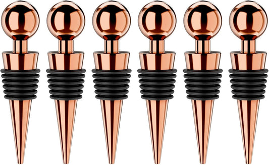 Wine Stoppers for Wine Bottles 6Pcs Vacuum Wine Bottle Stopper with Silicone Reusable Wine Corks, Leak proof Keep Fresh Suitable for Standard (Goldrose, 6 Pack)