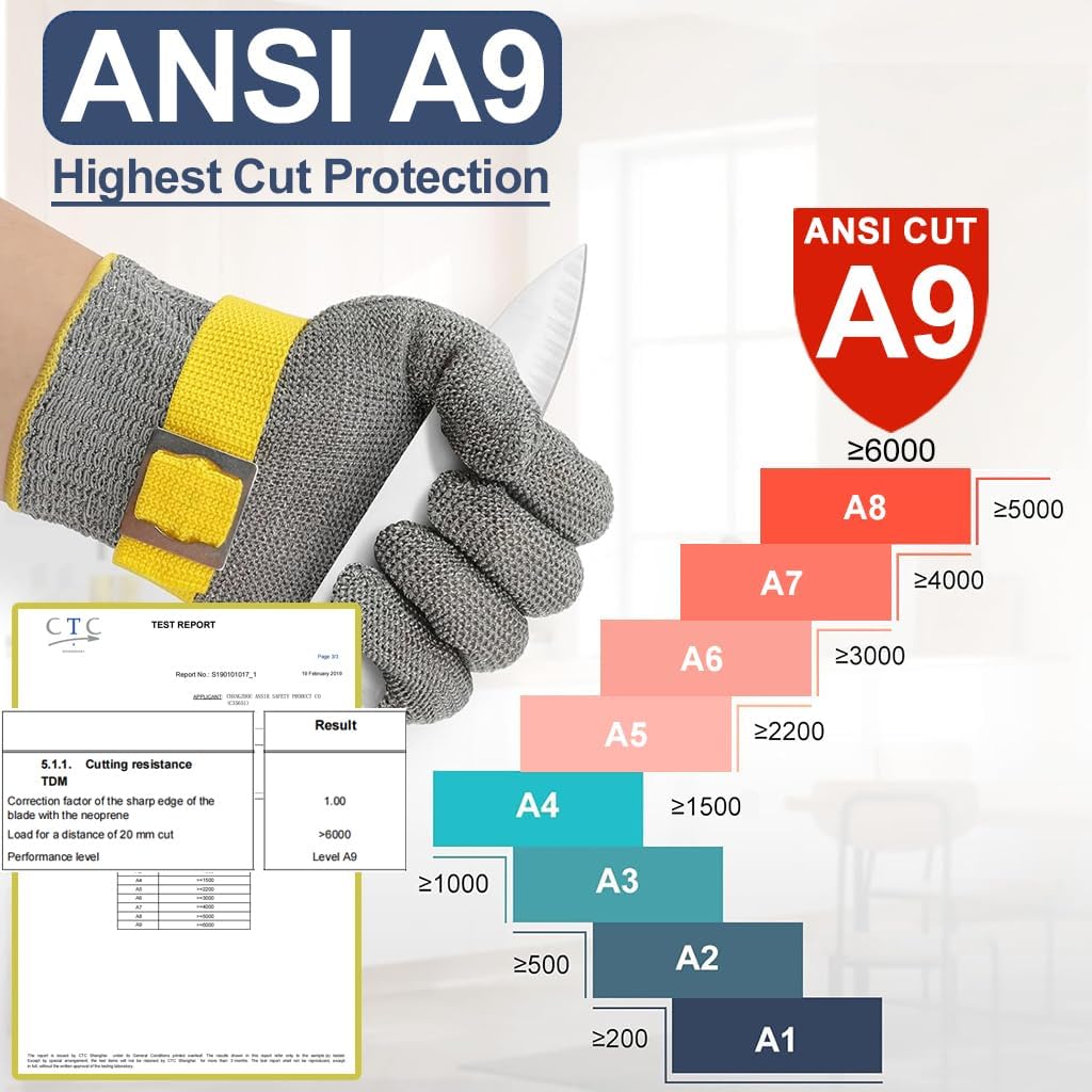 Dowellife Comfortable ANSI A9 Cut Resistant Glove Food Grade, Mesh Metal Kithcen Glove for Chef Oyster Shucking Mandoline Knife Butcher Meat Cutting