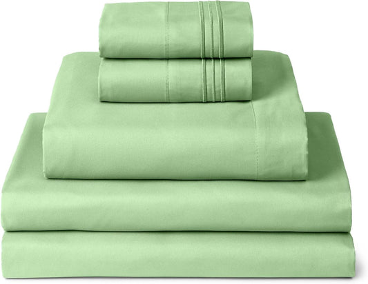 Mellanni Split King Sheets Set - 5 PC Iconic Collection Bedding - Hotel Luxury, Extra Soft, Cooling Bed Sheets - Wrinkle, Fade, Stain Resistant (Split King, Pistachio)