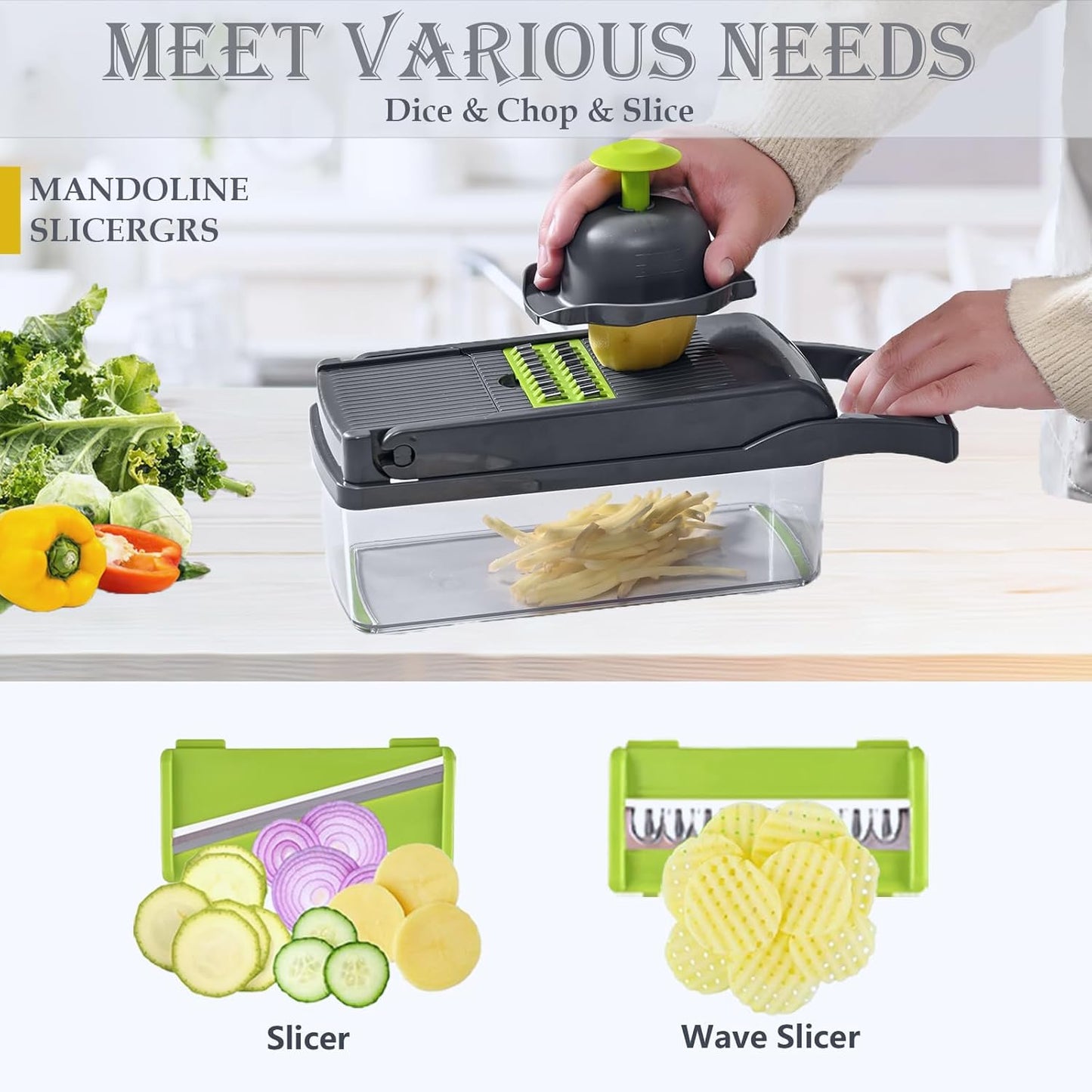 Pro-Series 16-in-1 Mandoline Slicer & Spiralizer, Veggie Chopper with Container for Onion Salad & More