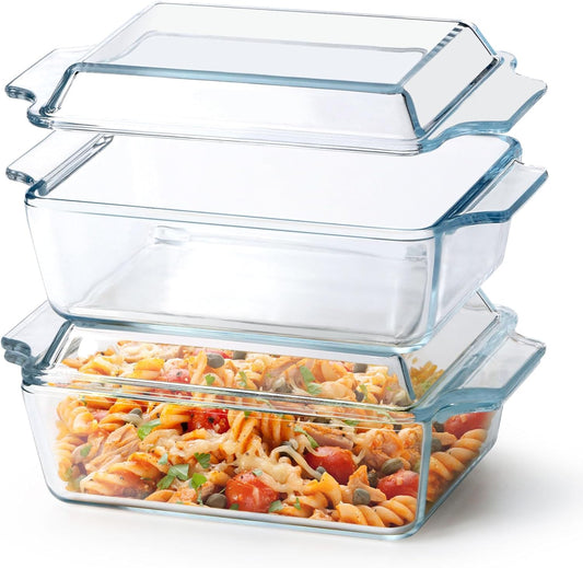 Set of 2 Glass Casserole Dish With Glass Lid, Rectangular 5.7in x 7in Glass Baking Dish Oven Safe, Mini Casserole Dish with Lid