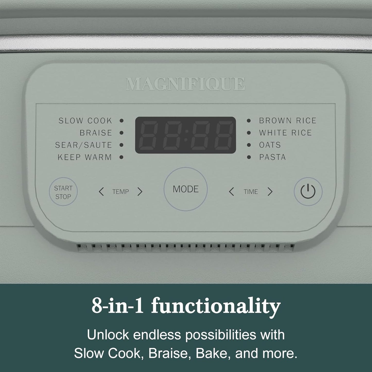 4 Quart Programmable Slow Cooker with Flexible Easy Programming, 8-in-1 Multi-Cooker with Dishwasher Safe Lid & Removable Crock Pot & Wooden Spoon, Nonstick, Oven Safe Pot to 500°F, Olive