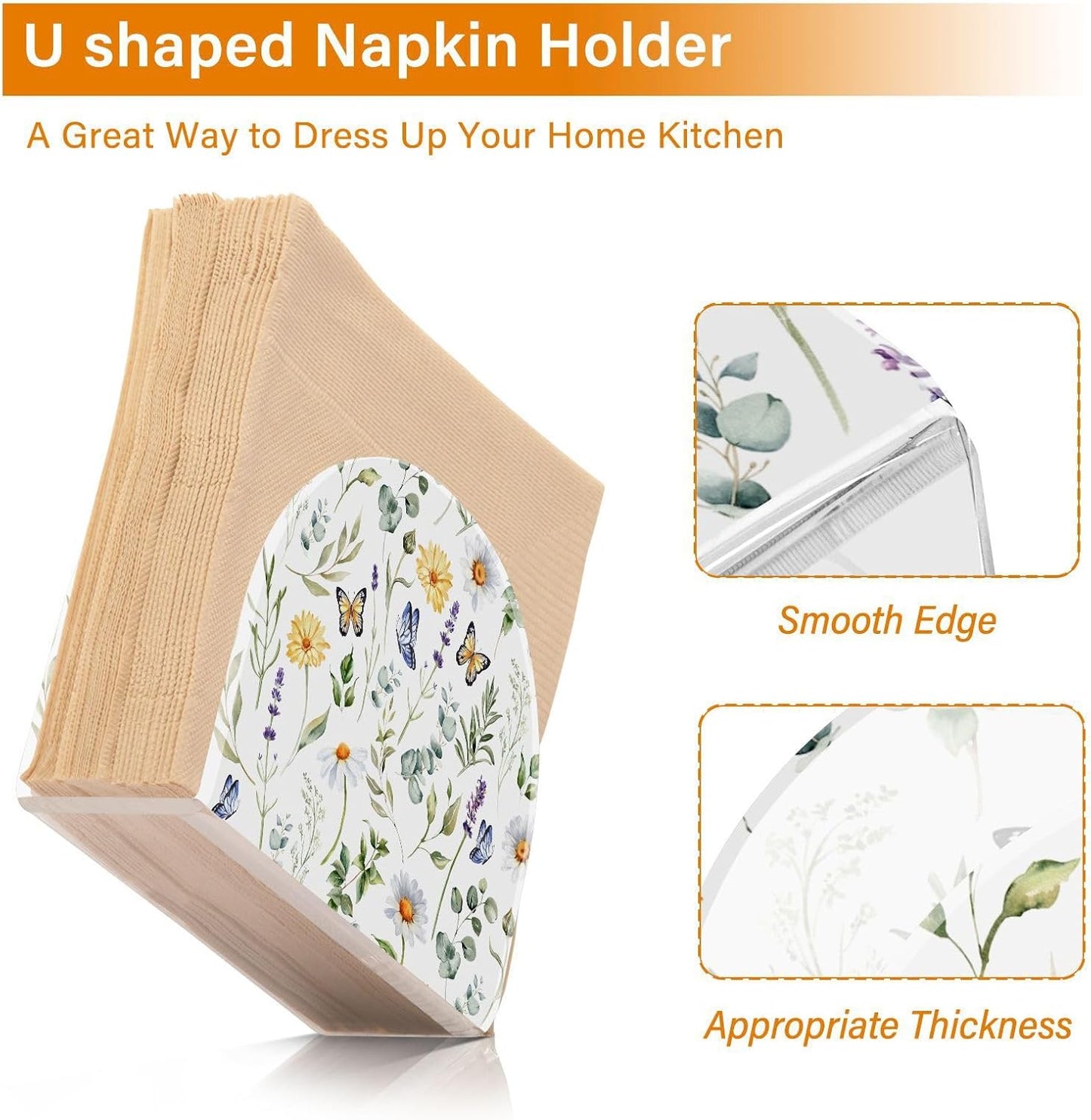 Wildflowers Butterflies Napkin Holder for Table Paper Napkins Holder Acrylic Tissue Dispenser Kitchen Dining Room Bathroom Party Car Decor