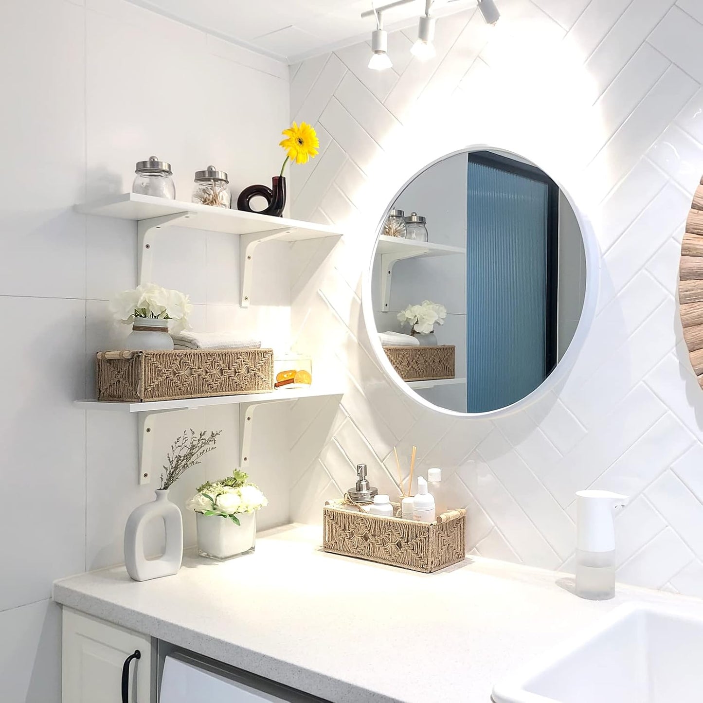 Mkono Macrame Storage Baskets Boho Decor Box Handmade Woven Decorative Countertop Toilet Tank Shelf Cabinet Organizer for Bedroom Livingroom Home, Set of 2, Brown