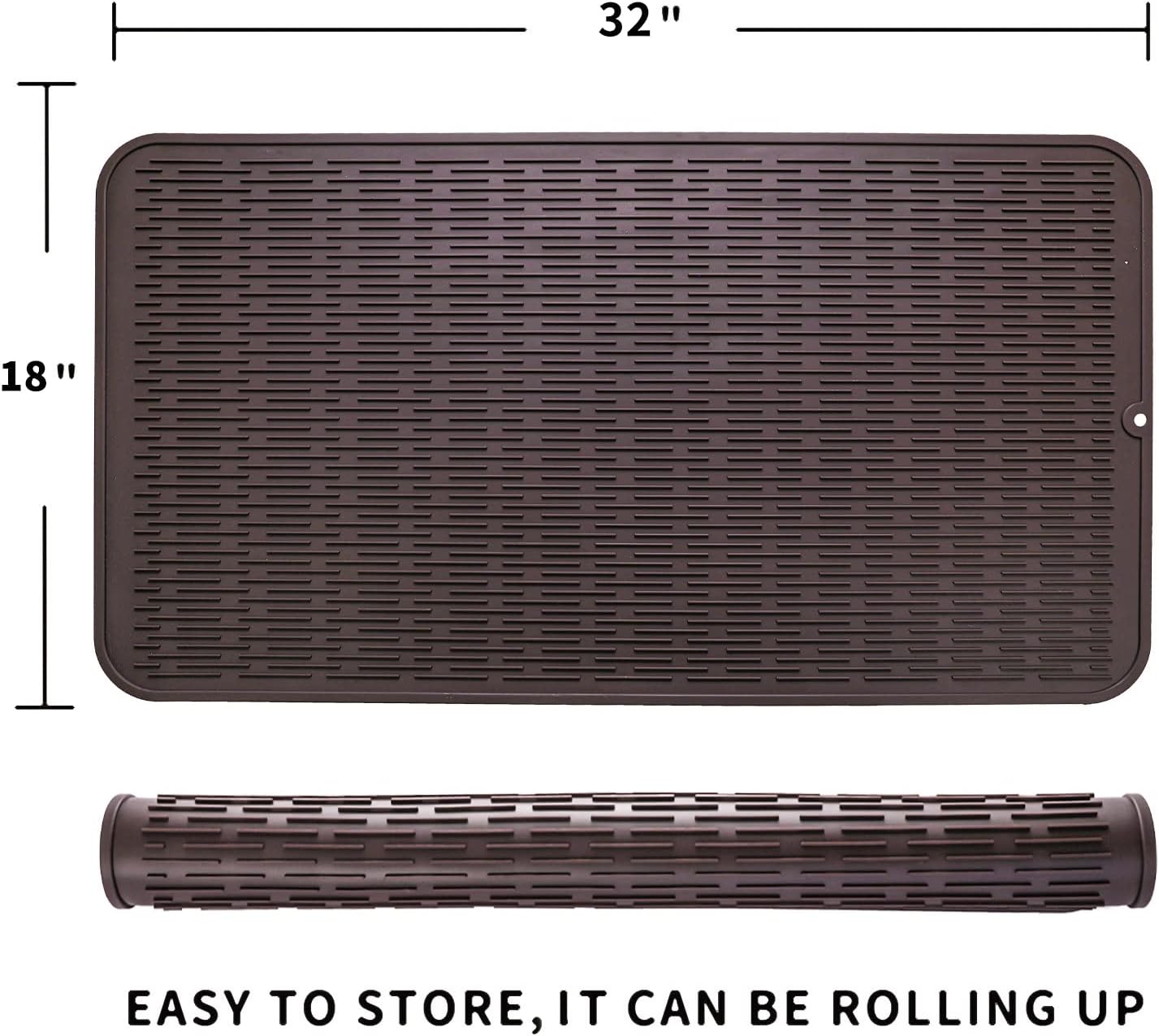 Silicone Dish Drying Mat for Multiple Usage,Easy clean,Eco-friendly,Heat-resistant Silicone Mat for Kitchen Counter or Sink,Refrigerator or Drawer Liner Coffee 4XL 32 inches x 18 inches