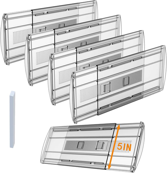 4 Pack Adjustable Drawer Dividers for Clothes,5" High Expandable From 13-22" Clear Drawer Organizers, PC Plastic Separators for Dresser/Bedroom/Bathroom/Kitchen/Office Storage