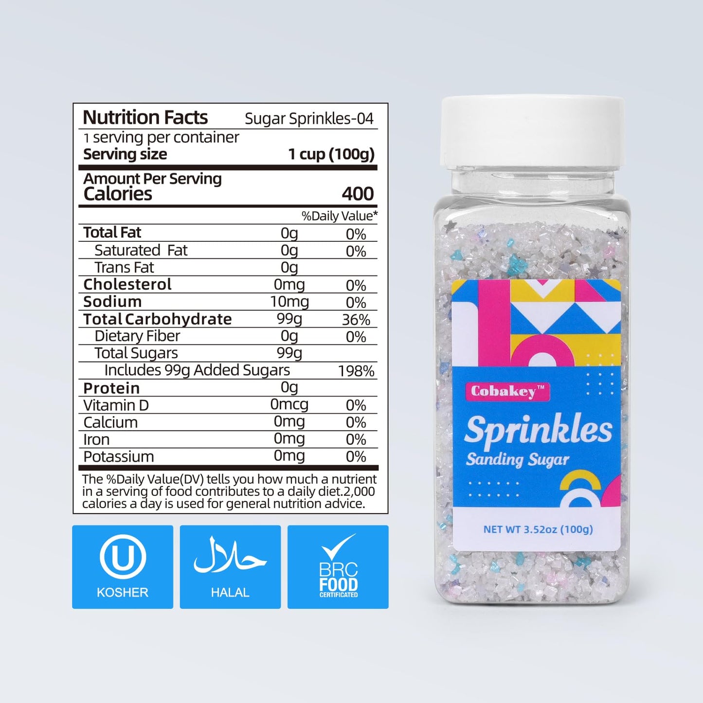 White Sanding Sugar Edible Silver Glitter Stars Mix, Edible Sugar Sprinkles for Cake Decorating, Sparkling Edible Sanding Sugar for Cupcake Toppers Cookie Decorations For Wedding Party Celebrations 3.5oz (mermaid)