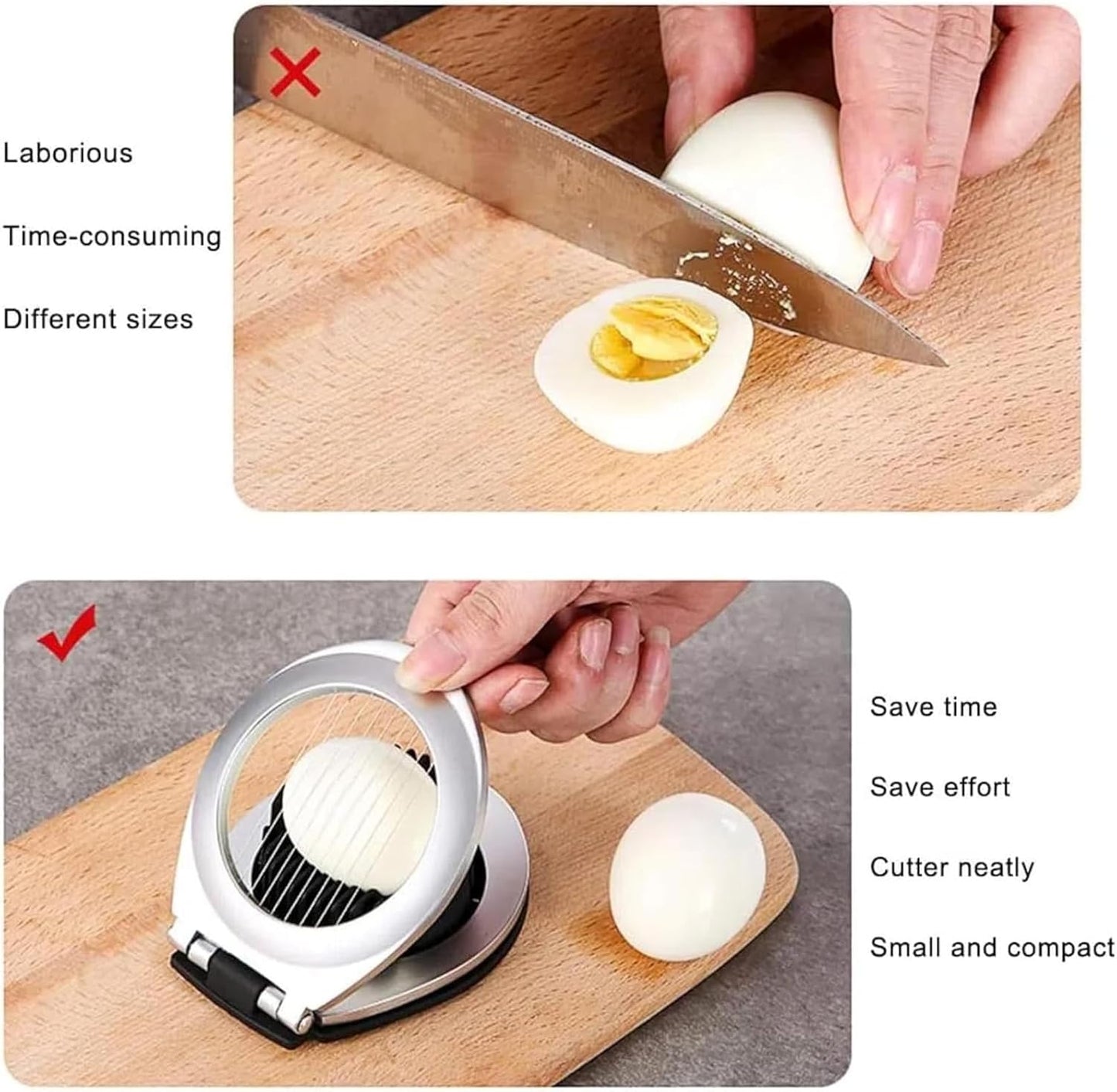 Egg Slicer, BIBURY Egg Slicer for Hard Boiled Eggs, Heavy Duty Egg Cutter for Egg Strawberry Mushroom Soft Fruit, Stainless Steel Wire with 3 Slicing Styles, Easy to Clean