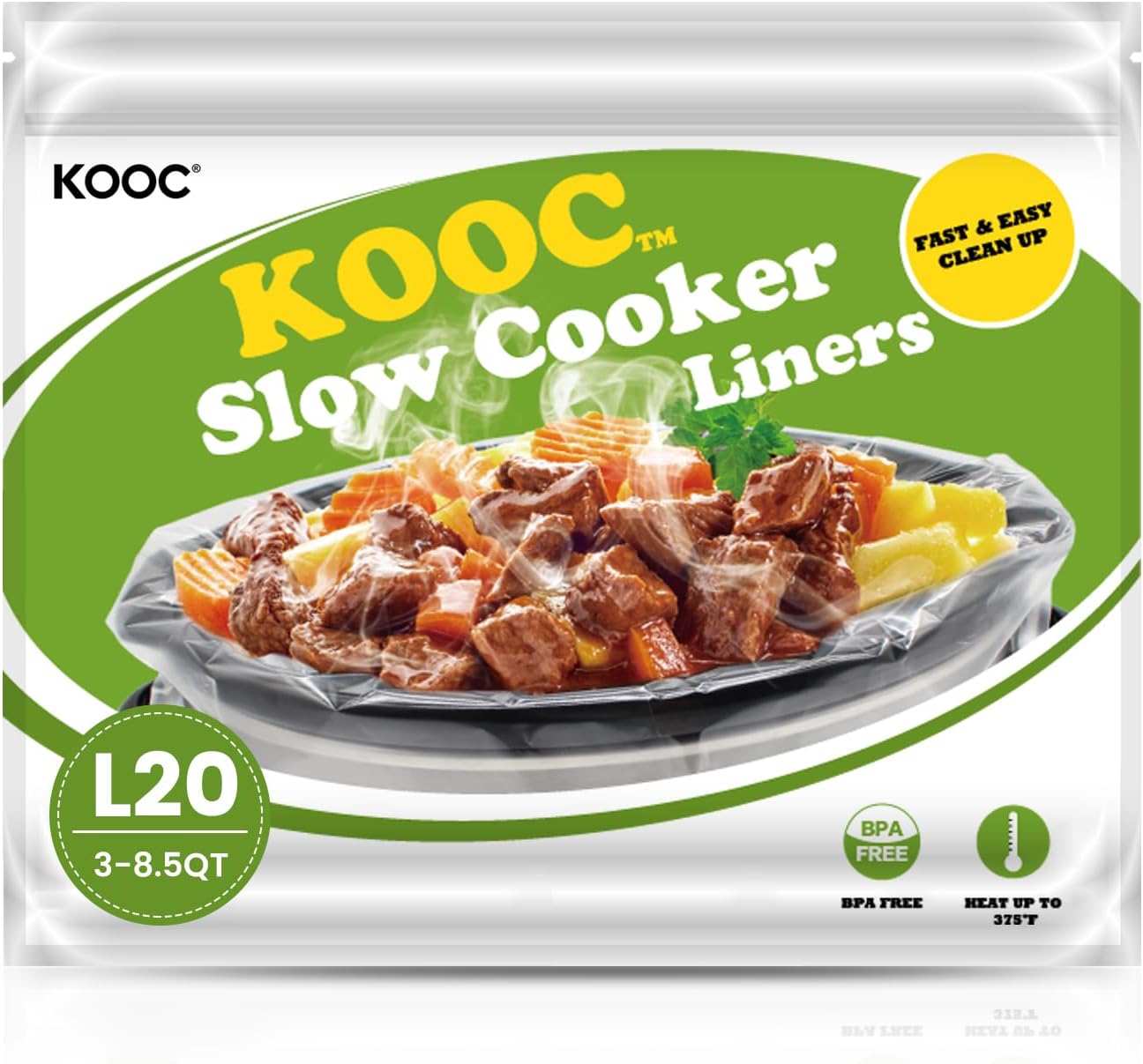 KOOC Slow Cooker Liners 13"x21" 20 Count Cooking Bags Pot Liners Disposable Bags Fit 3 qt to 8.5 qt Slow Cooker BPA Free, 2 Packs (20 Liners Total)
