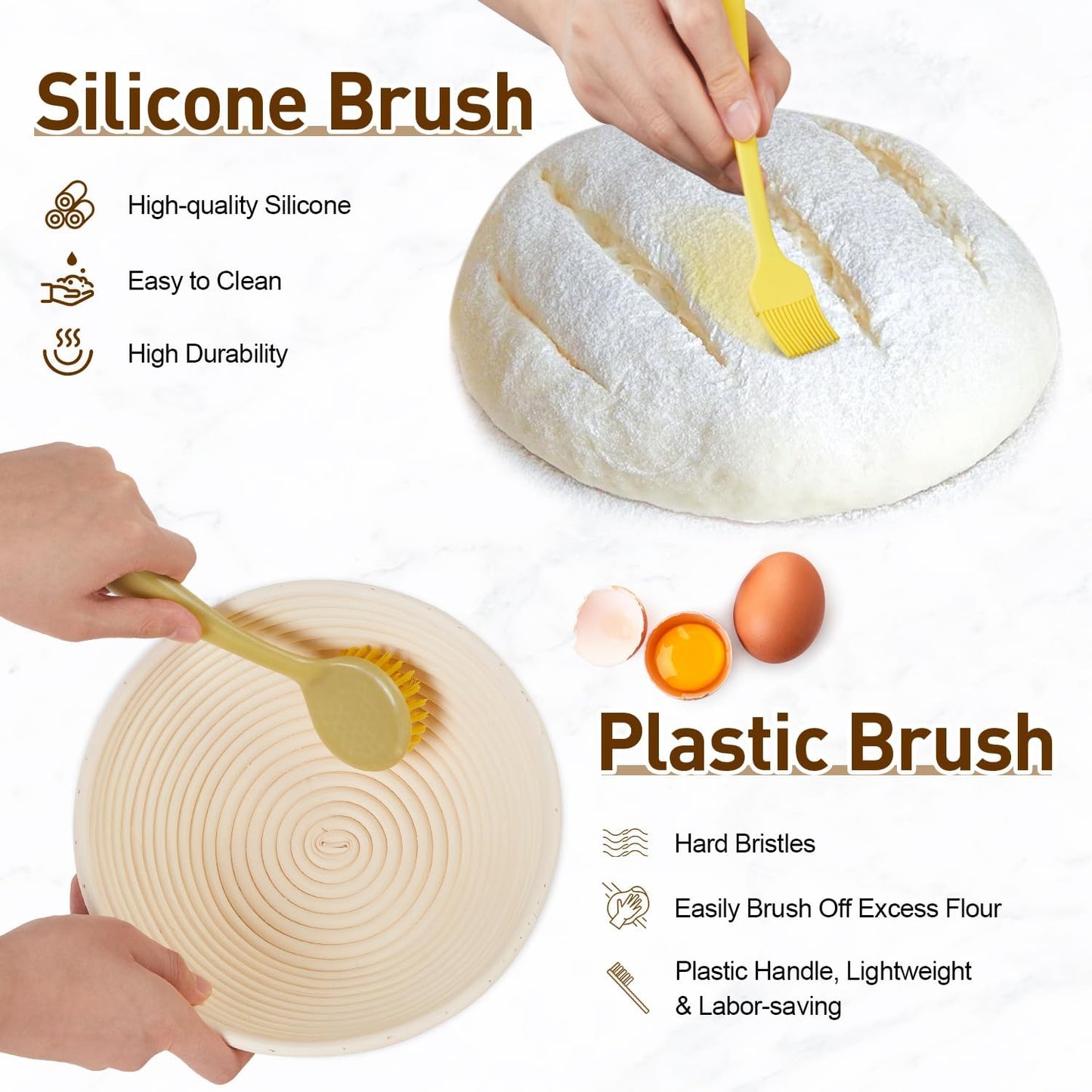 Banneton Bread Proofing Basket, Sourdough Starter Kit with 9" Round & 10" Oval Bread Proofing Basket, Bread Lame, Brushs, Spatula, Scraper, Dough Whisk, Flour Duster & Stencils