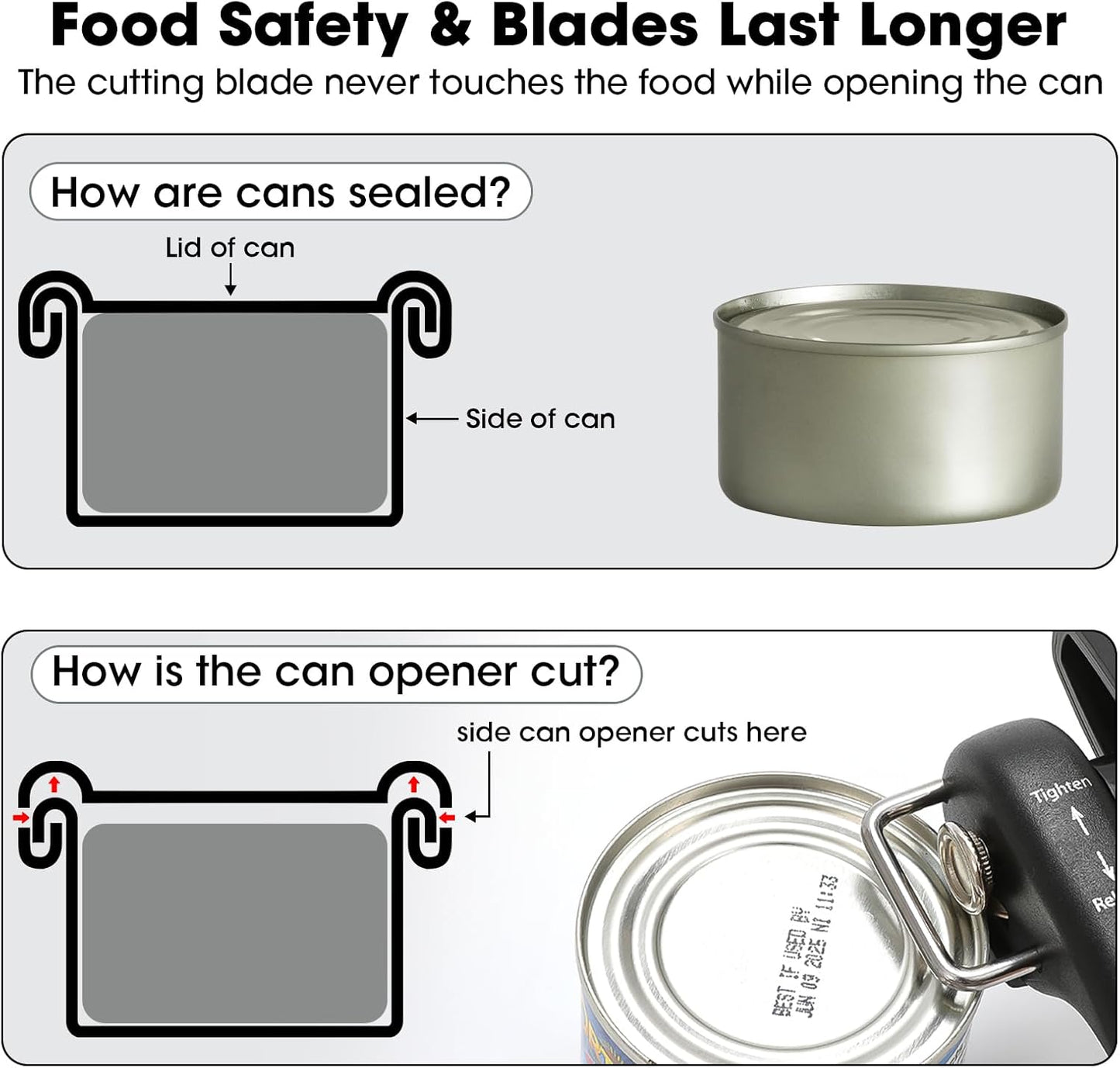 Beneno Can Opener, Manual Side Safe Cut Can Opener Smooth Edge with Durable Sharp Blade, Effort-Saving Knob & Comfortable Non-slip Handle, Gray