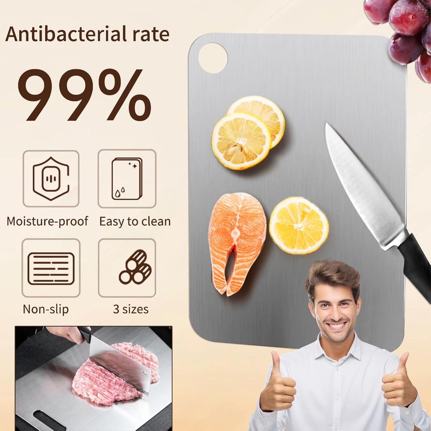 New Titanium Cutting Board-Stainless Steel Cutting Boards for kitchen,Double-Sided Food Grade Non Toxic Cutting Board,Chopping Boards Necessities for Home Outdoor Camping Meal Prep,Easy to Clean(XL)