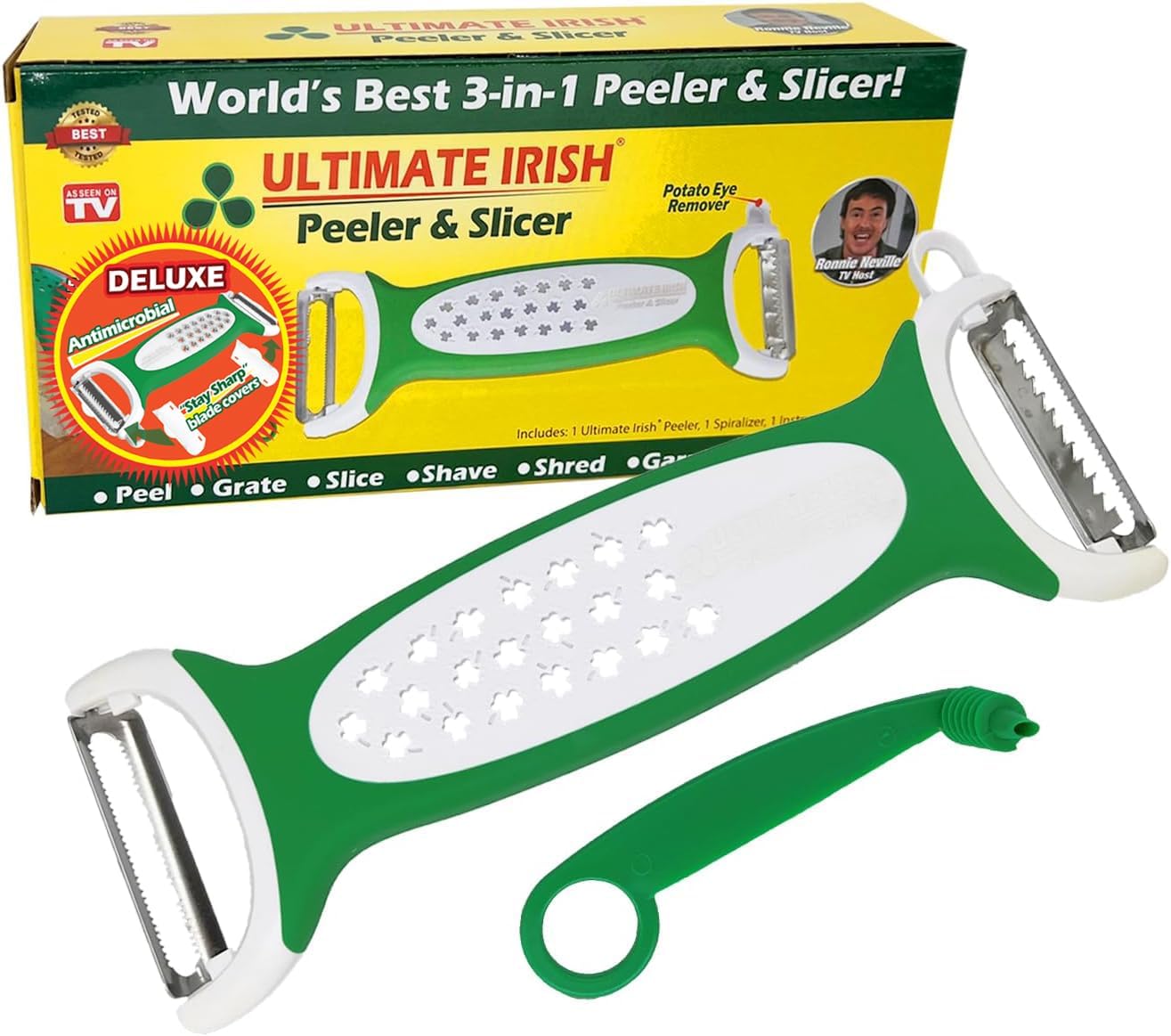 Peeler & Slicer Deluxe – Ronnie Neville’s Original As Seen on TV 3-in-1 Stainless Steel Kitchen Tool, Vegetable Peeler, Julienne Cutter, Cheese Shaver