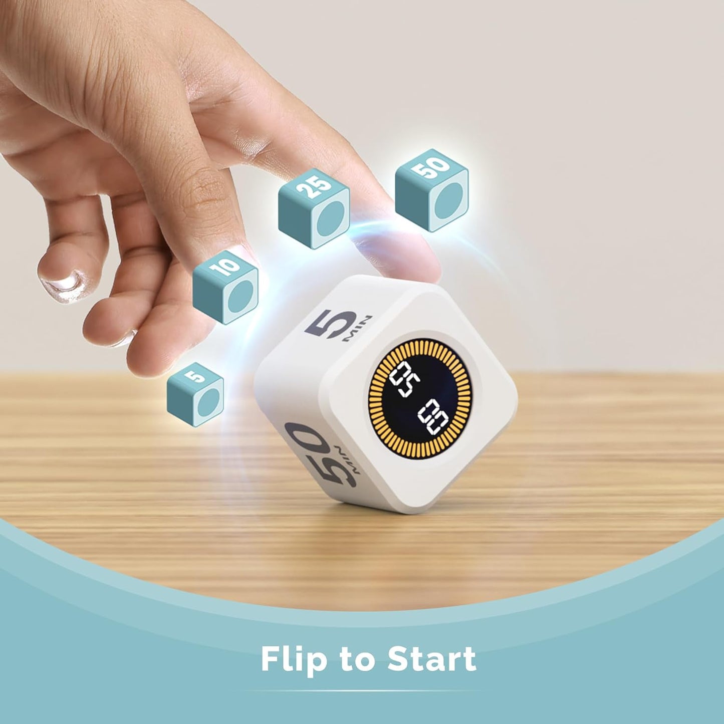 KADAMS Pomodoro Cube Timer Productivity Visual Timer - 5/10/25/50 Min Rotating Countdown, Customize Countup Silent Mode- for Work Study Cook Workout Kitchen Back to School Classroom (White, 2 Pack)