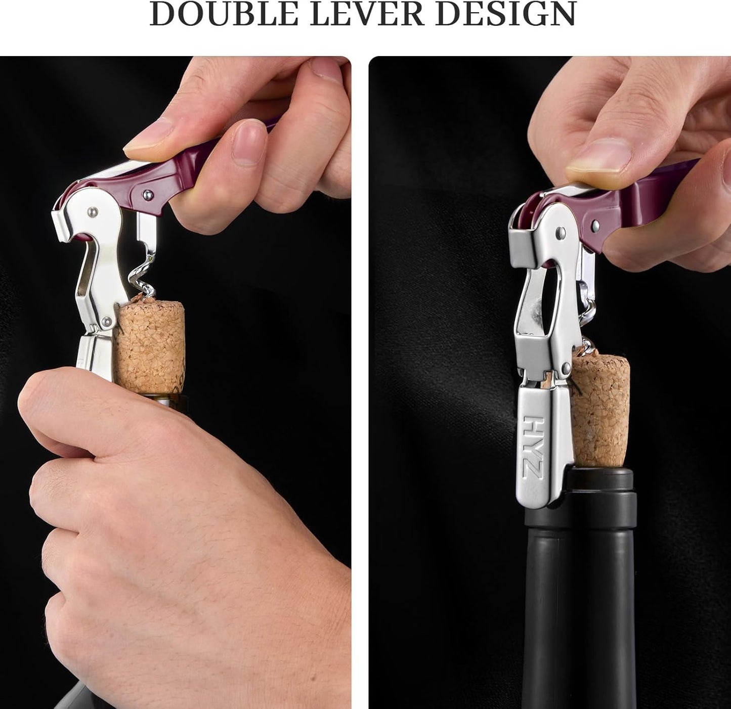 HYZ 2-Pack Wine Opener Waiter Corkscrew, Professional Wine Key for Servers, Bartender with Foil Cutter, Manual Wine Bottle Opener Double Hinged (Burgundy)