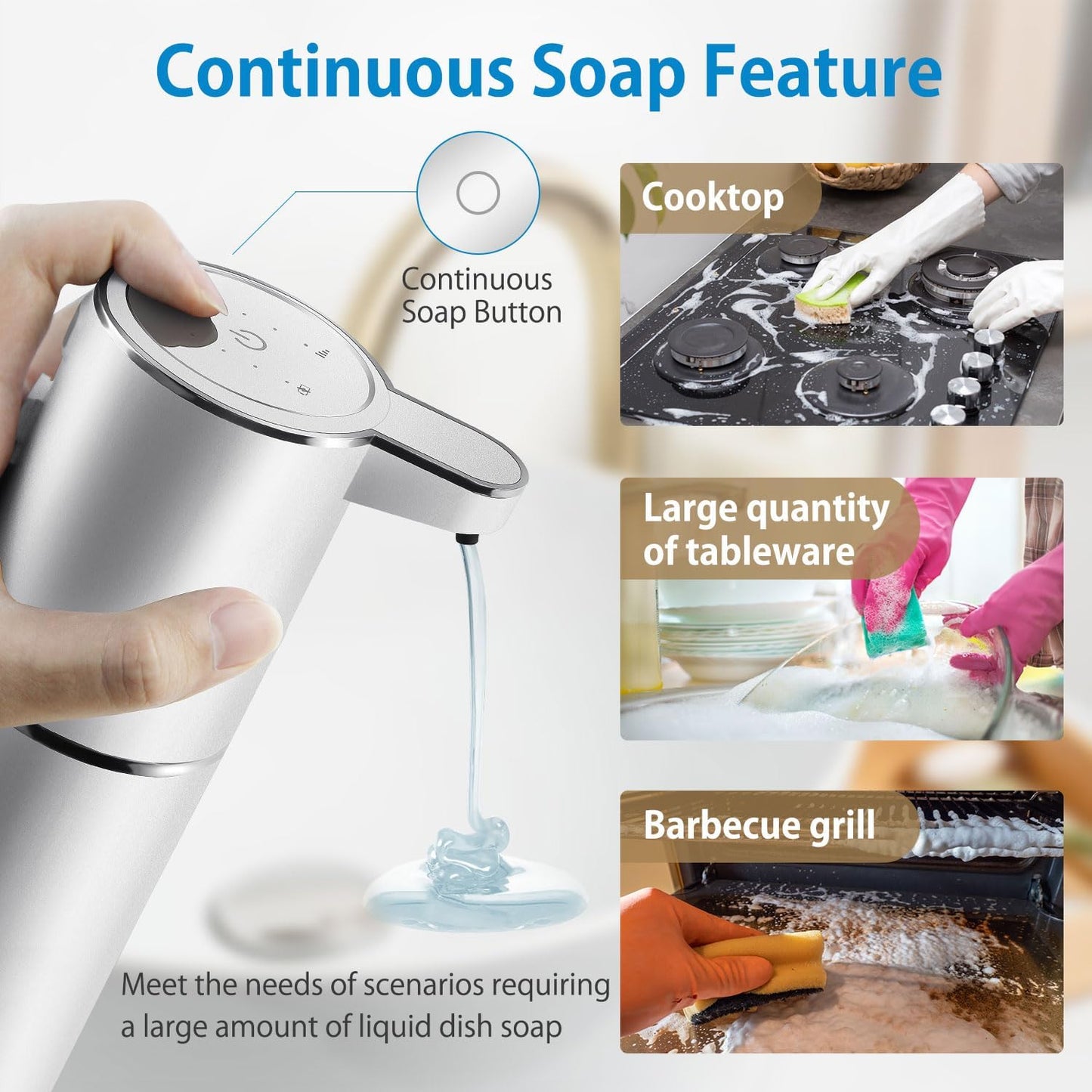 Automatic Liquid Soap Dispenser,4-Level Adjustable, Wall Mount,USB Rechargeable,12.8oz/ 380ml,Touchless Hand & Dish Soap Dispenser for Bathroom, Kitchen,Hotel, Restaurant