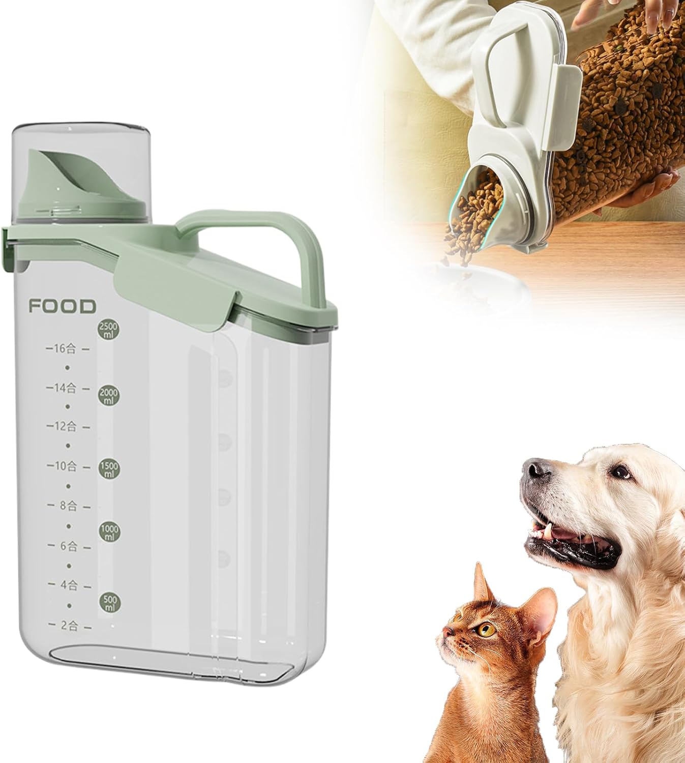 Clear Airtight Food Storage Containers, Transparent Cereal Dry Food Storage with Pouring Spout, for Flour, Sugar and Cereal (95oz Green)