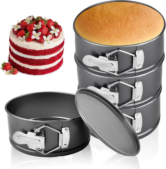 4 Pcs 6 Inch Springform Pan,Non-Stick Carbon Steel Cheesecake Pans with Removable Bottom,Leakproof Round Baking Mold for Cake, Pizza, Quiches, Compatible with 3 Qt Instant Pot (Black)