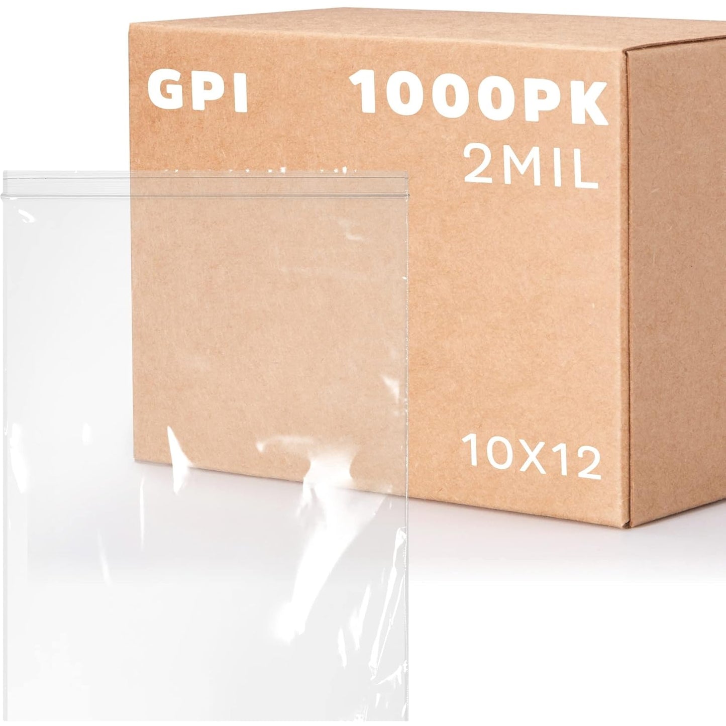 GPI Case of 1000, 10" X 12" Clear Plastic Reclosable Zip Bags - Bulk 2 Mil Thick Strong & Durable Poly Baggies with Resealable Zip Top Lock for Travel, Storage, Packaging & Shipping.