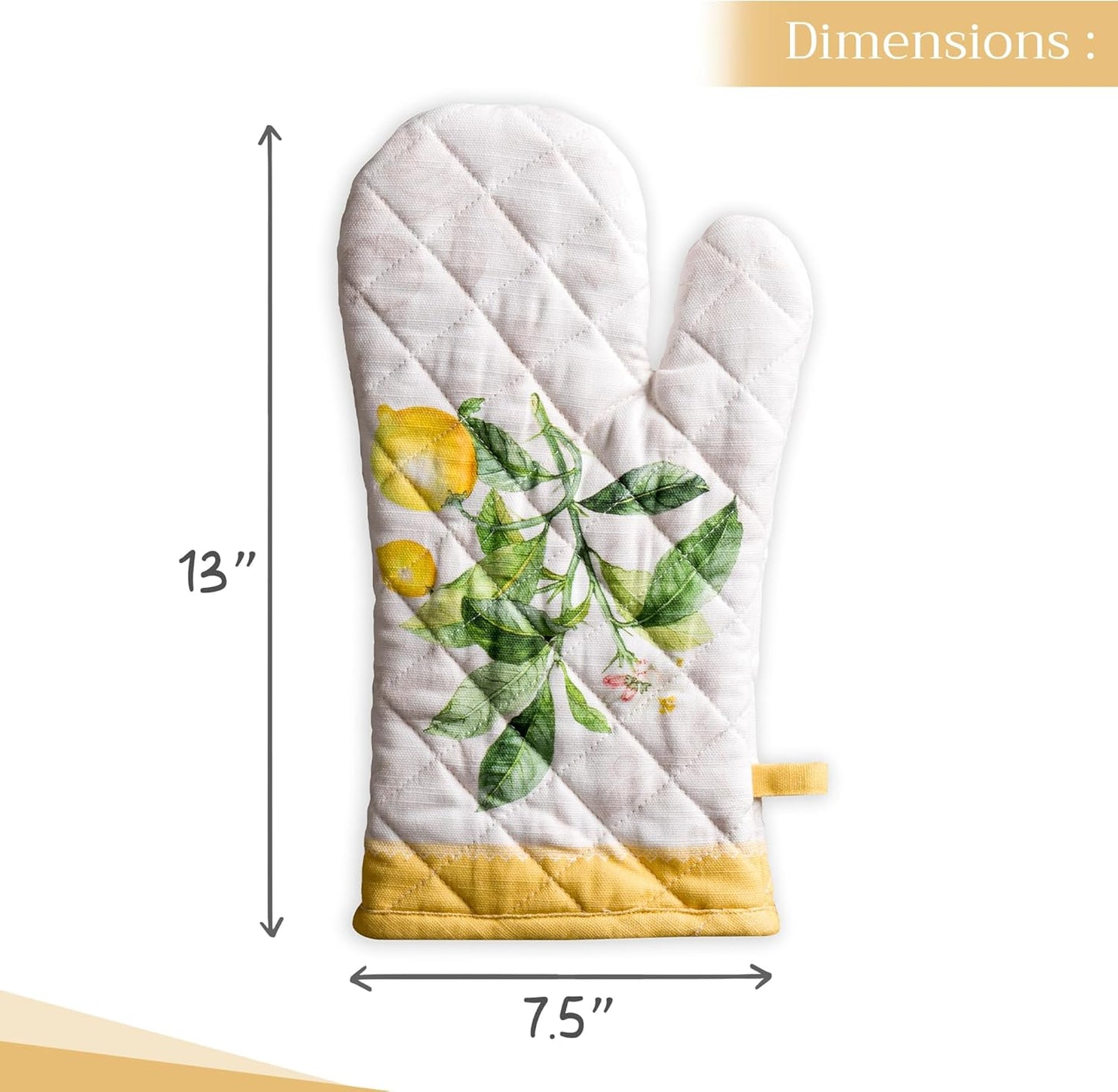 Maison d' Hermine Oven Gloves 100% Cotton Oven Mitt 7" x 13" with Loop Heat Resistant, BBQ, Cooking Gloves, Baking, Grilling, Kitchen, Handling Hot Pans Spring/Summer (Pack of 1, Limoncello)