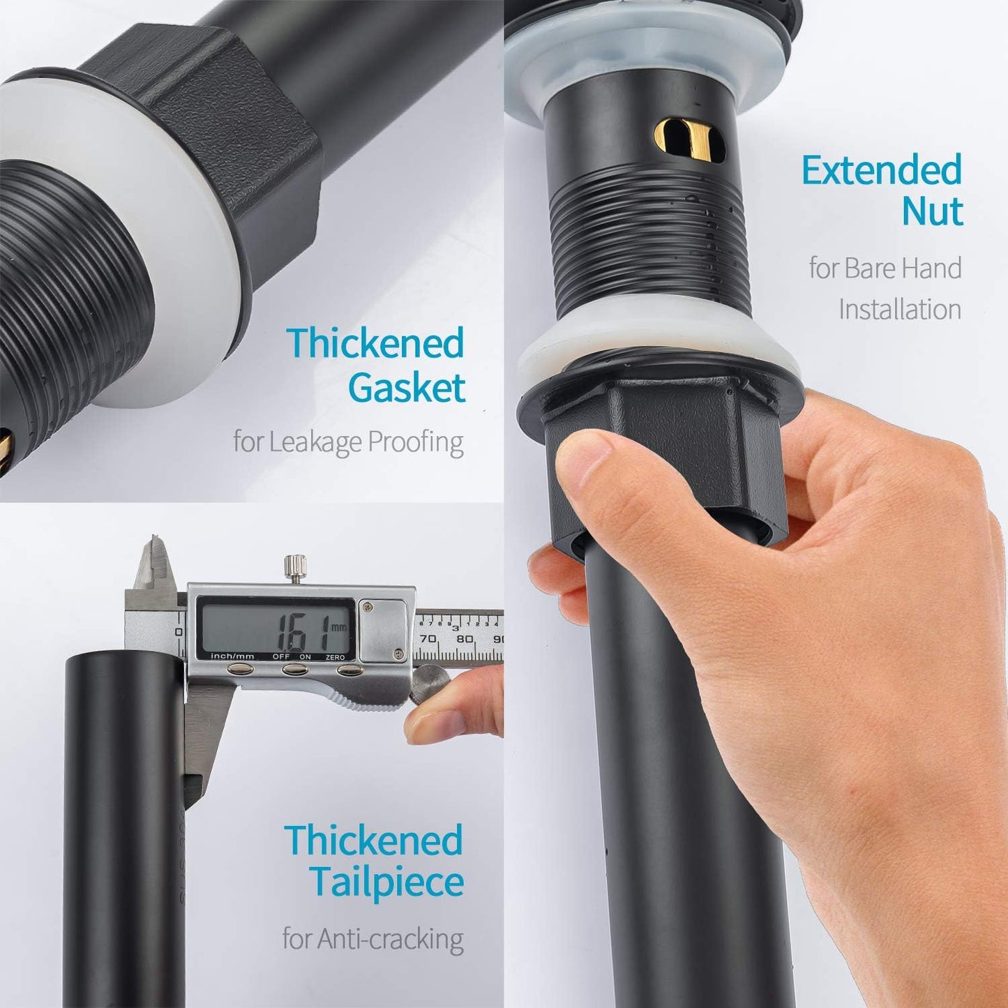 KAIYING Pop Up Drain, Bathroom Sink Drain Stopper with Overflow, Vessel Sink Drain Assembly with Detachable Basket Stopper, Anti-Explosion and Anti-Clogging Drain Strainer (Matte Black)