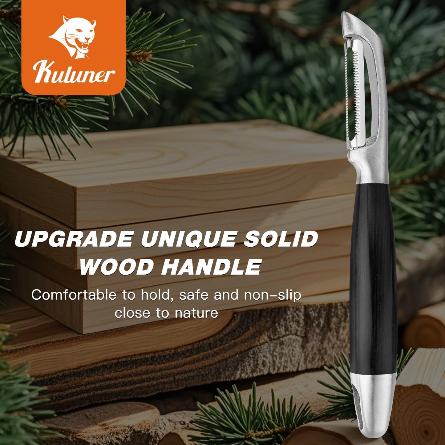 KULUNER 304 Stainless Steel Multi-Function Kitchen Peeler - With Solid Wood Handle, Sharp Durable Blade, Effortlessly Peels Vegetables and Fruits, Essential Kitchen Tool（ Type I）