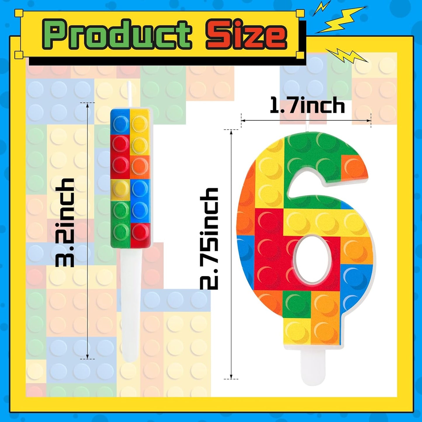 7 Pcs Building Block Themed Birthday Candles Set Building Blocks Number 6 Candle Cake Topper for Building Block Party Decoration Supplies (Number 6)